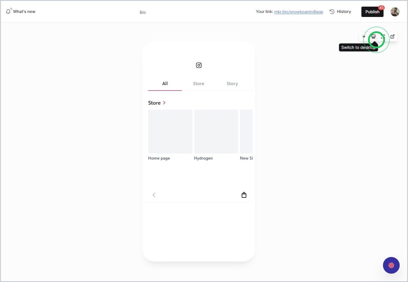 Getting to know the live preview controls in Mkr.Bio — step 5