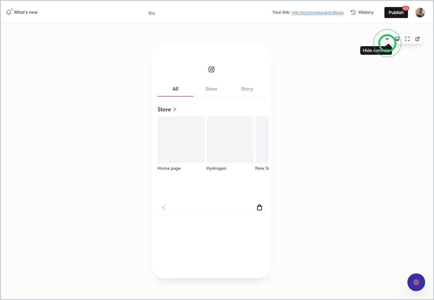 Getting to know the live preview controls in Mkr.Bio — step 4