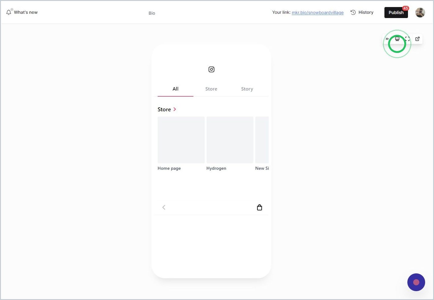 Getting to know the live preview controls in Mkr.Bio — step 3