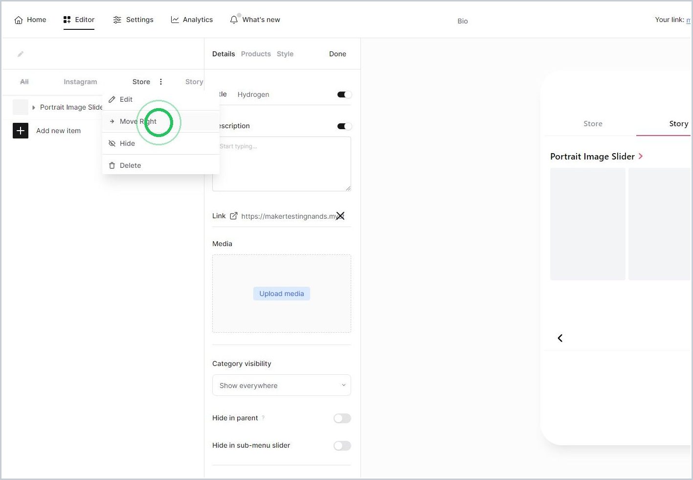 Moving a tab around in Mkr.Bio — step 4