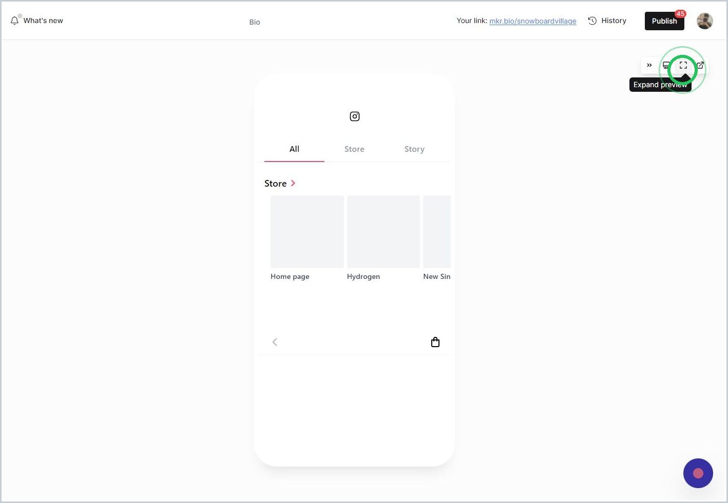 Getting to know the live preview controls in Mkr.Bio — step 6