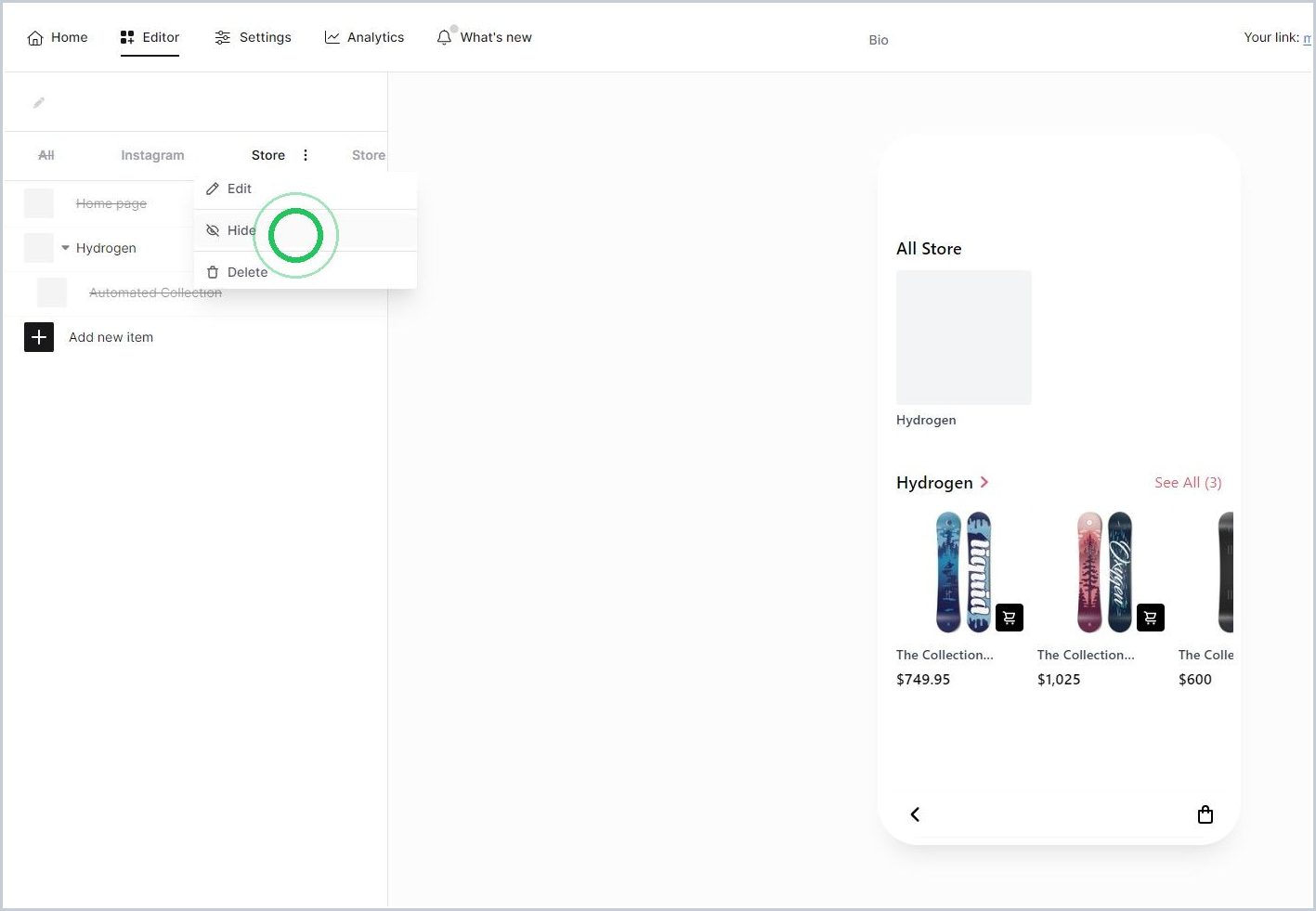 Hiding a tab in Mkr.Bio — step 4